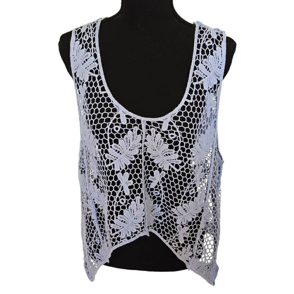 Pretty Angel Womens Crochet Sleeveless Pullover Top Soft Blue L/XL
